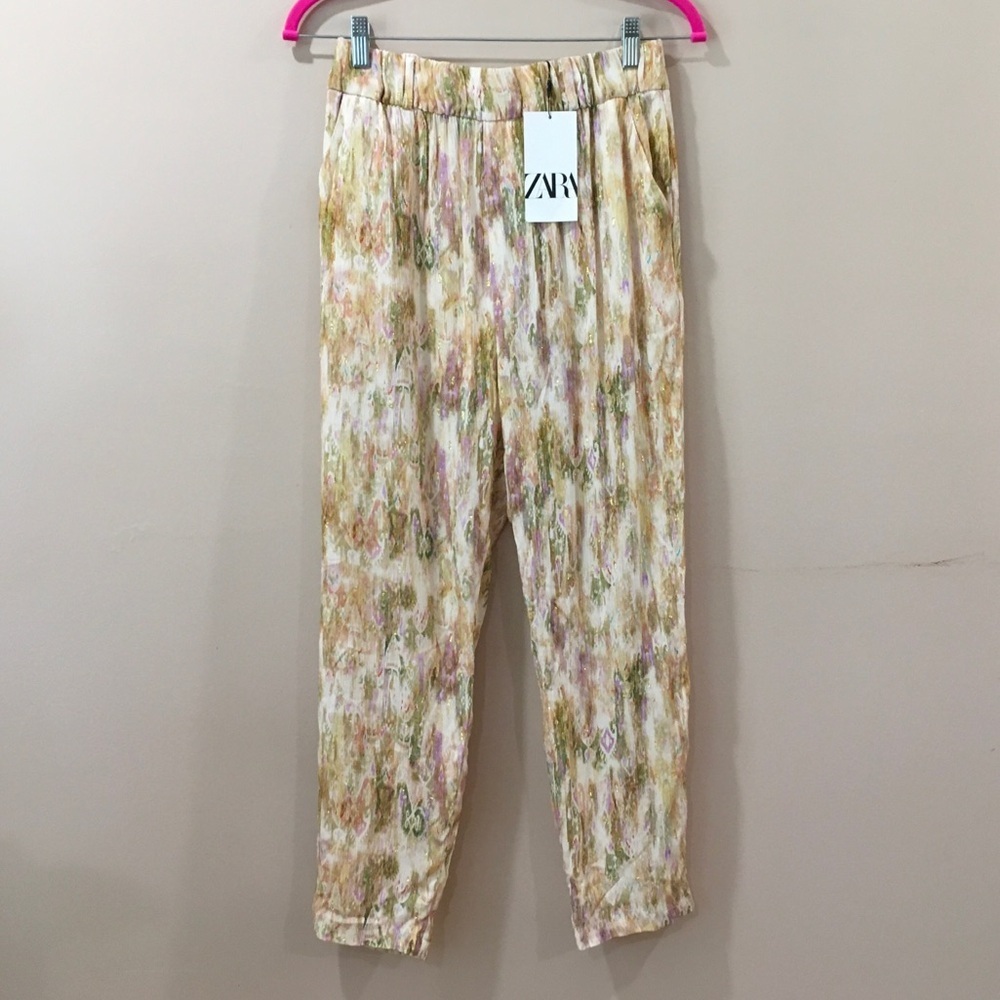ZARA Women S ZW Collection Printed Ankle Pants Rustic Multicolor New 7868/032